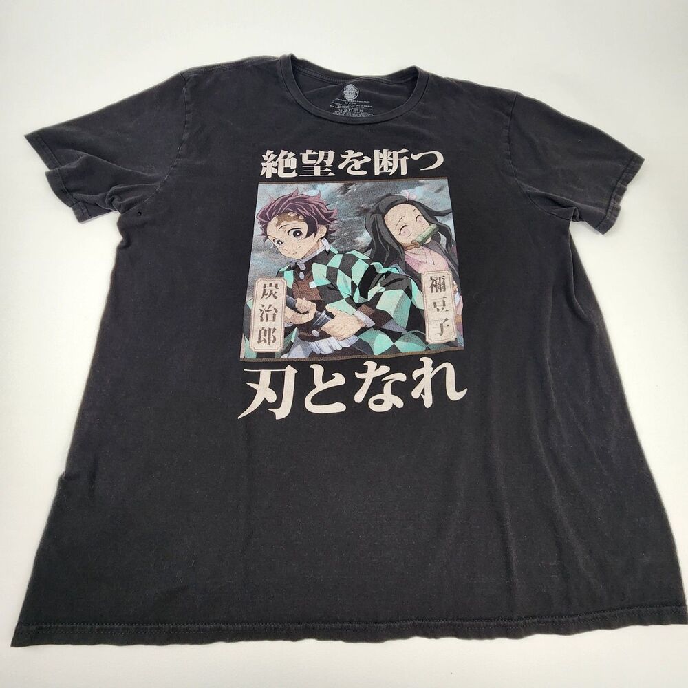 Demon Slayer Tanjiro Nezuko Anime Graphic T Shirt Men's 2XL Black Manga Tee